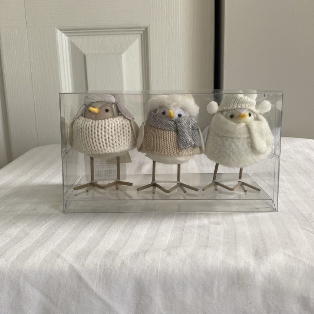 3pc Featherly Friends Fabric Bird Christmas Figurine Set